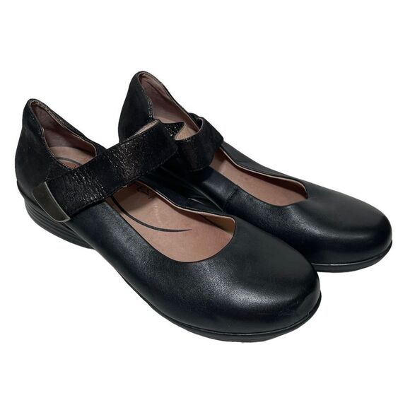 Dansko Black Leather Professional Mary Jane Clogs - Picture 1 of 7